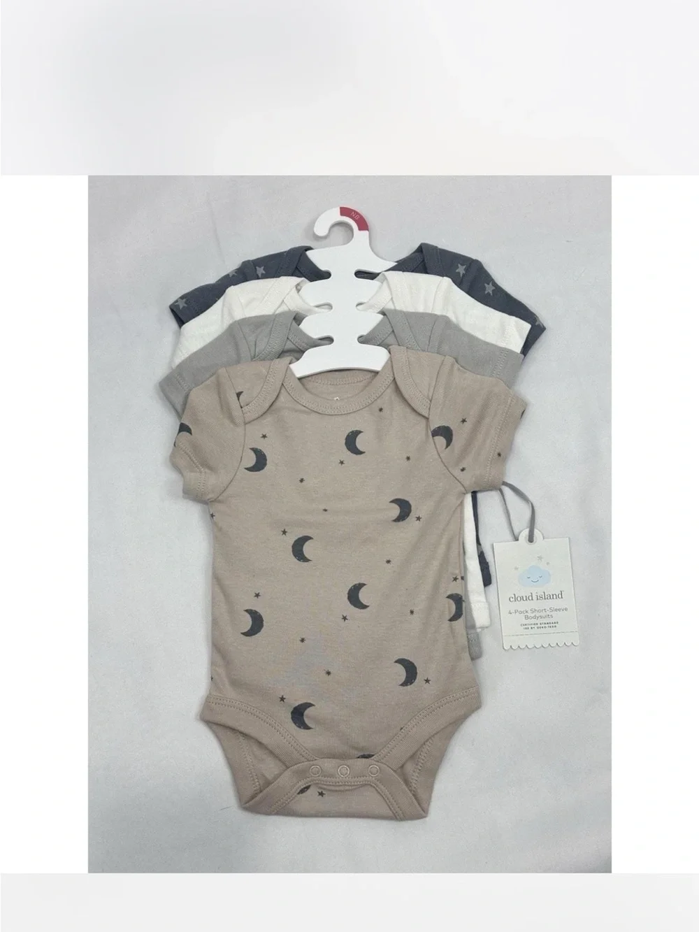 Unisex Neutral Moon & Star Short-Sleeve Baby One-Piece 4-Pack